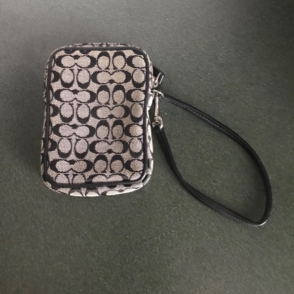 Coach Black/Gray Signature C Canvas Leather Wristlet Mini Pouch - Picture 3 of 16